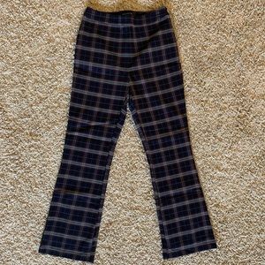 Fit to flare navy and burgundy plaid pants